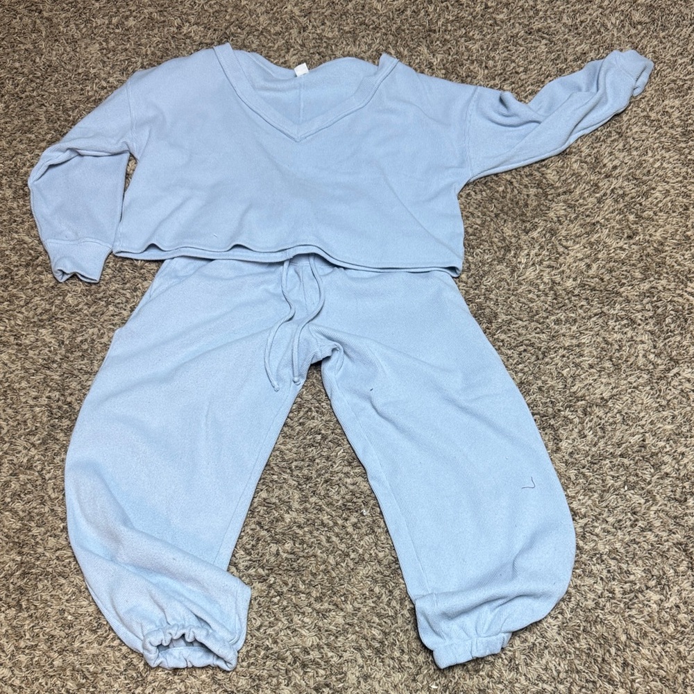 Light Blue Cropped Top and Jogger Bottom Lounge Set